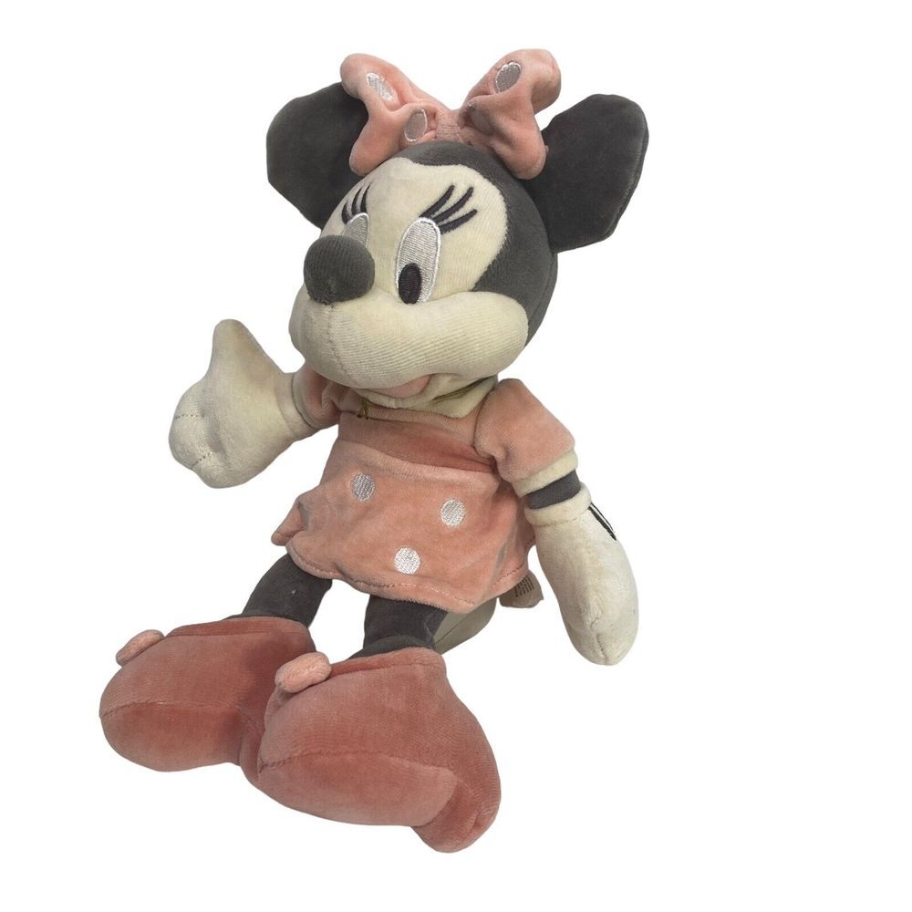 Disney Baby Minnie Mouse Plush Pink Gray Chime Rattle 10" Toy